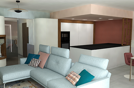 Dans le dos du canapé, la cuisine dans sa boîte - Luxembourg OPHRYS ®