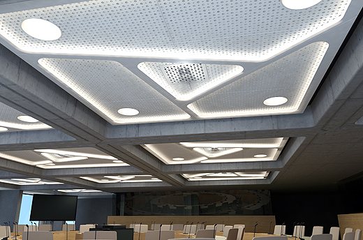 Acoustique et design de surface : vue 3D du plafond- Institution européenne - Luxembourg OPHRYS ®
